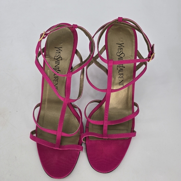 Yves Saint Laurent pink strappy sandles skinny heels size 10 - Picture 3 of 7